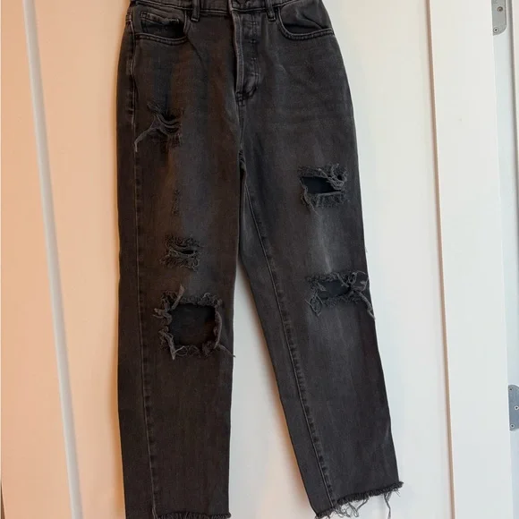 PacSun High Rise Straight Leg Ripped Black Jeans - Picture 2 of 8